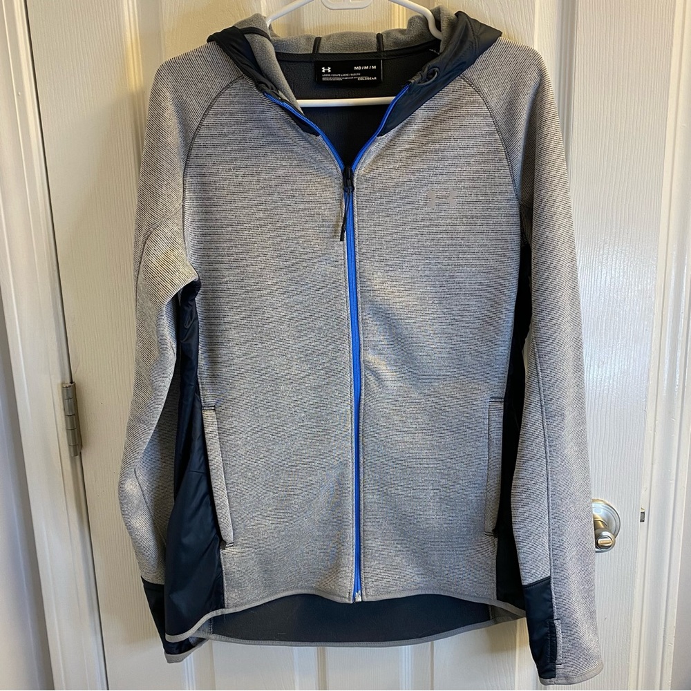 Under Armour Grey & Blue Zip Up with Hood (size medium)